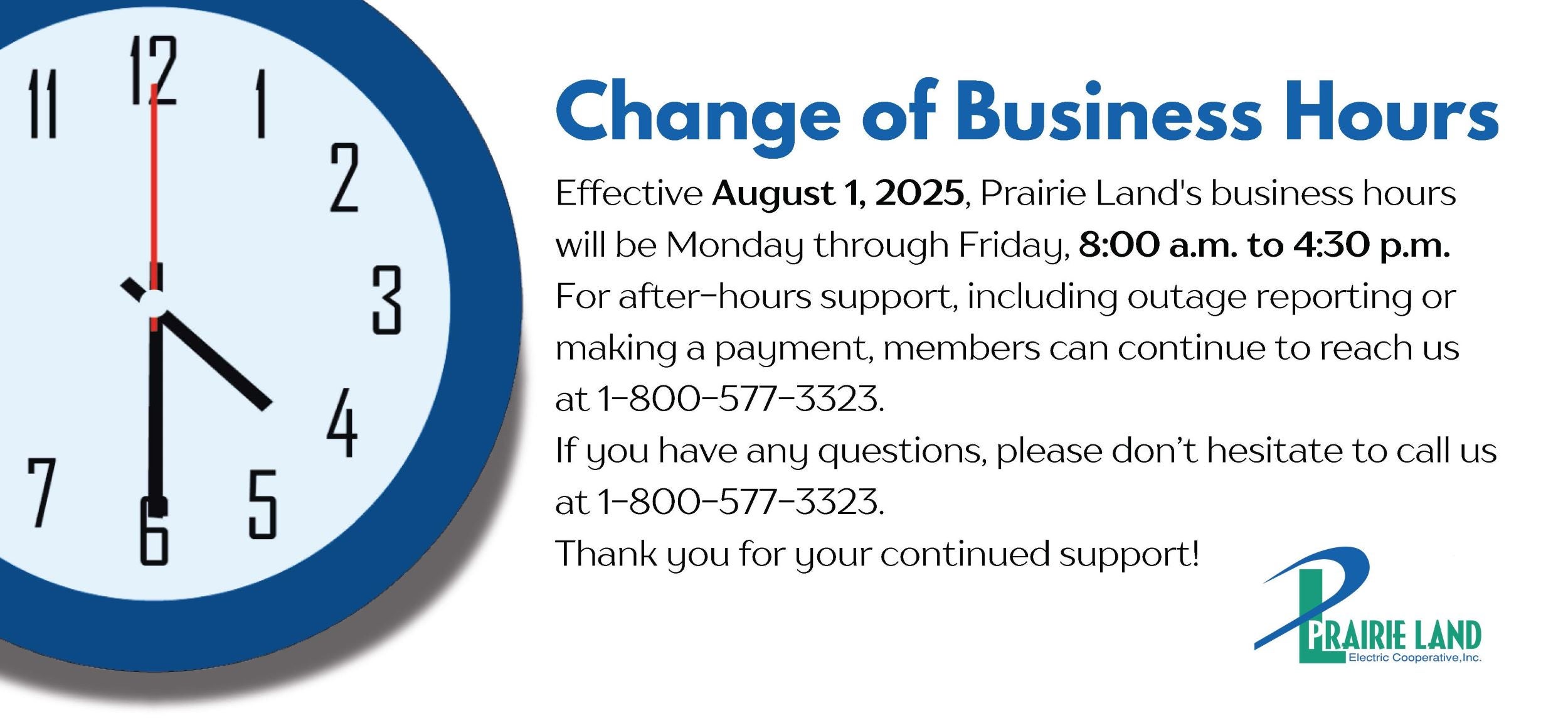 Change in Business Hours