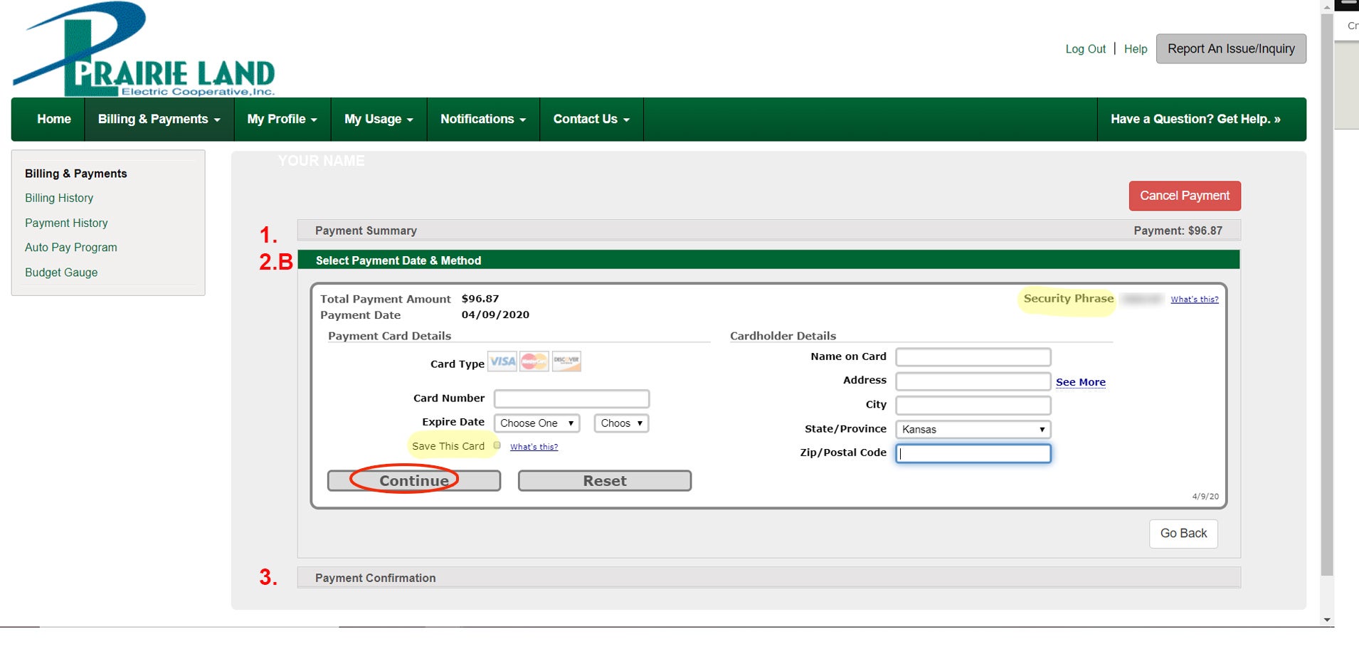 Credit Card entry